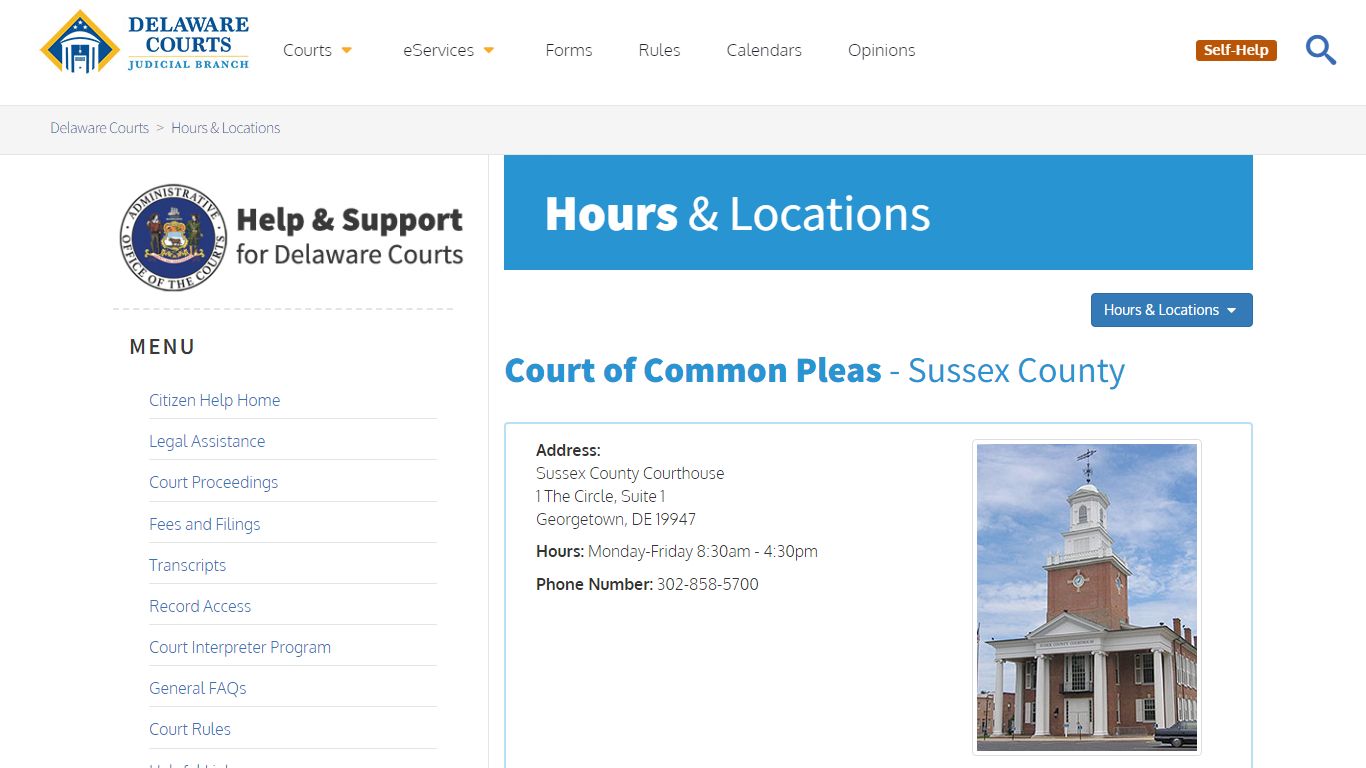 Court of Common Pleas: Sussex County Location - Delaware